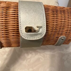 Vineyard vine straw clutch purse  and leather trim